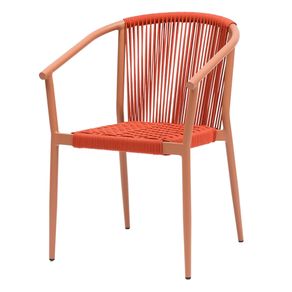 7 Cadeira Empilhavel Oliveta Rivatti 57 cm -Larg- Estrutura Aluminio Castanho Corda Nautica Terracota